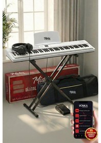 Resim Midex Plx-80whst Taşınabilir Katlanır Dijital Piyano Tuş Hassasiyetli 88 Tuş Bt Stand Sustain Kulaklık Çanta Metod 