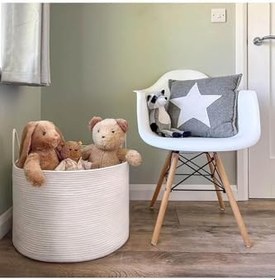 Resim Clover Özel Pamuklu Saplı Jüt Battaniye Sepeti Hasır Oyuncak Sepeti Jüt Çamaşır Sepeti 40-30 Beyaz 40 x 30 