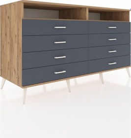Resim Kronos Konsol 2 Raflı 8 Çekmeceli 176x59x99 Çam-çam/antrasit Çam-çam/antrasit 