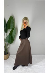 Resim Bella Vita Fashion Premimum Süet Kemer Detaylı Uzun Etek - Acı Kahve 