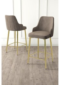 Resim Canisa Enox Serisi 4 Adet Cappucino Mutfak Bar Sandalyesi Babyface Kumaş Gold Kaplama Metal Ayak Sandalyeler Cappucino Ayaklar Gold 