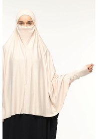 Resim Altobeh Kollu Sufle Çarşaf Üstü Peçeli Pratik Tesettür Hijab - Nikaplı Namaz Örtüsü Toz Pudra 