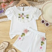 Resim Gençler için Yeni Yazlık Kısa Kollu Moda Rahat Üst ve Pantolon Aplike İki Parça Takım - Dış Mekan İçin Mükemmel 