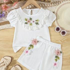 Resim Gençler için Yeni Yazlık Kısa Kollu Moda Rahat Üst ve Pantolon Aplike İki Parça Takım - Dış Mekan İçin Mükemmel 