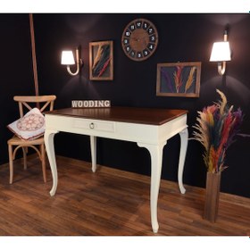 Resim Wooding-Mobilya Wooding 120 Cm Çekmeceli Masif Krem Ceviz Çalışma Masası 