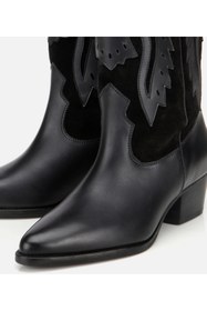 Resim Hotiç Kadın Deri Siyah İşleme Detaylı Western Kovboy Çizme 