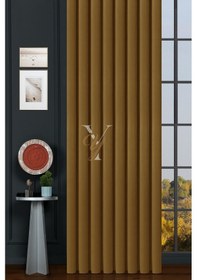 Resim İpek Kadife Fon Perde V-27 Koyu Sarı Koyu Sarı 