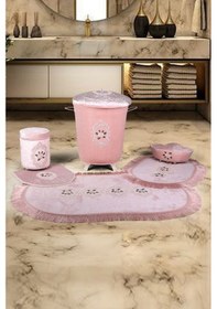 Resim Shems Pudra 6 Parça Çeyizlik Dantelli 3'lü Banyo Paspası & 3'lü K Pudra 