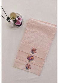 Resim 3'lü Mutfak Havlu Takımı - Somon Bambu El Havlusu Seti - Ekstra Yumuşak - 30x50 Cm - Çiçek Bahçesi Somon Pembe 