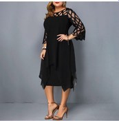 Resim Büyük Beden Düzensiz Üç Çeyrek Kollu Dantel Patchwork Kadın Elbisesi Siyah 