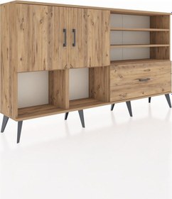 Resim Arges Konsol 7 Raflı Tek Çekmeceli 2 Kapaklı 176x30x99 Çam-çam Atlas Çam - Atlas Çam 
