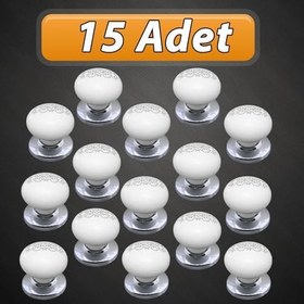 Resim Glaswen 15 Adet Hanımeli Kulp Beyaz Polimer Düğme Kulp Krom Tablalı Mobilya Mutfak Dolabı Çekmece Kulbu Kulpları 