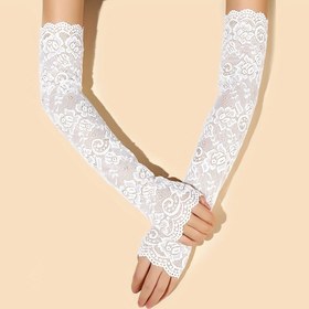 Resim 1pc Dantel Uzun Eldiven Düğün Gelin Eldiveni Uzun Kollu Dantel Kolluk Düğün Aksesuarları 