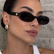 Resim 1 Adet Kadınlar İçin Şık Siyah Oval Moda Gözlükleri - Altın Tonlu Aksanlı Vintage Modern Akrilik Çerçeve, Günlük Stil için Moda Gözlük 
