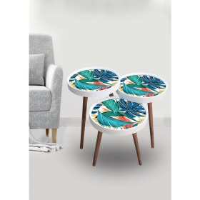 Resim E-Decor Zigon Retro Sehpa 3 Lü Yuvarlak Yaprak Desen 