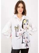 Resim Kadın, Büyük Beden, Kadın Desenli, Yırtmaç Detaylı, Gömlek Çok Renkli 