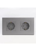 Resim Ranyeek Gri Renkli Çiftli Elektrik Prizi, Koruyucu Kapaklı Ve Toprak Bağlantılı, Avrupa Tipi, 16a 250v, Ip20, Abs Malzeme 