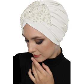 Resim Elysianfidan Kopma Astarlı İşlemeli Krem Çiçek Dantel Motifli Hazır Türban Tesettür Abiye Bone Krem-çiçek 