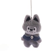 Resim Sevimli Peluş Anahtarlık - Yumuşak Gri ve Beyaz Karakter Bebek Siyah Kulaklı, Mavi Tulumlu & Turuncu Papyonlu, Çiftler için Mükemmel Hediye, Arkadaşlar & Bayramlar İçin, Oyuncak Aksesuarları, Çiftlerin Hatırası, Oyunbaz Tasarım, Kabarık Doku 