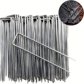 Resim 30'lu Galvanizli Metal Bahçe Çivileri, Çim Engeli Kumaş, Sulama Boruları, Çitler, Brandalar, Dış Mekan Işıkları için Çok Amaçlı Peyzaj Zemin Çivileri 