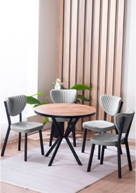 Resim Avvio Elma Yuvarlak Ceviz Mutfak Masa Takımı 4 Sandalyeli Salon Yemek Masa Takımı Gri 