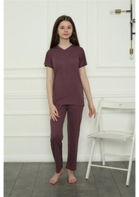 Resim Akbeniz Kız Çocuk Penye Pijama Takım 20399 Mürdüm 