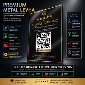 Resim Google Değerlendirme QR Kodu - Metal Levha Gold - M (20x30) / 0.50 mm / Mıknatıslı Kurulum 
