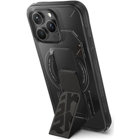 Resim İphone 15 Pro Max Uyumlu Kılıf Skinarma Magsafe Şarj Özellikli Teknoloji Desenli Standlı Helio Kapak Siyah 