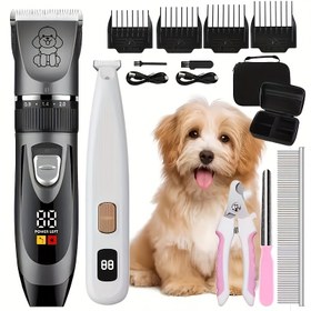 Resim Köpek Bakım Seti, Kalın Saç ve Ceketler/Köpek Bakım Seti için Uygun Düşük Gürültülü Şarj Edilebilir Kablosuz Tıraş Makinesi/Evcil Hayvan Tıraş Makinesi, Küçük ve Büyük Köpekler Kediler için Uygun 