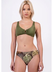 Resim Endeep Kadın Desenli Özel Lurex Kumaş Toparlayıcı Bikini Takımı Yeşil 