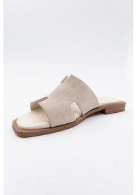 Resim Luvishoes Luvi Shoes Jez Bej Süet Hakiki Deri Kadın Terlik Bej 