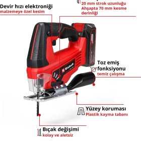 Resim Einhell TC-JS 18/70 Li (1x2,5Ah), Akülü Dekupaj Testere - 4321280 