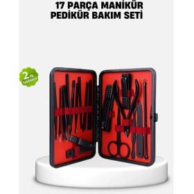 Resim 17 Parça Profesyonel Manikür Pedikür Seti Paslanmaz Çelik Siyah Kutu 