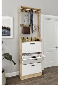 Resim Zigana 3 Düşer Kapaklı Askılıklı Dekoratif Ayakkabılık Beyaz - Meşe 