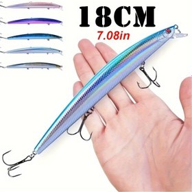 Resim 1 adet Premium Uzun Atışlı Minnow Balıkçılık Yemi - 17.98cm 24g Yapay Sert Yem ile Lazer Tasarımı, Üçlü Kanca ve Bölünmüş Halka için Tuzlu Su Olta Balığı, Balıkçılık Takımı | Gerçekçi Balık Yemi | Keskin Üçlü Kancalar, Balıkçılık Yemi 