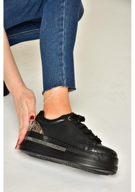 Resim Fox Shoes T380527709 Siyah Kalın Tabanlı Kadın Spor Ayakkabı Sneakers Siyah 