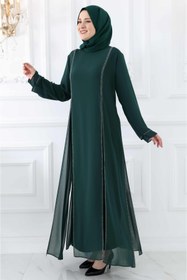 Resim Amine Hüma Lavin Tesettür Abiye Zümrüt 
