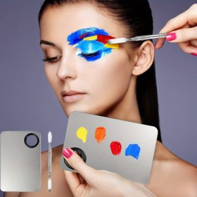 Resim 2'li/4'lü 2'si-1 Arada Makyaj Karıştırma Paleti, Paslanmaz Çelik Fondöten ve Göz Farı Paleti, Blending için, Tırnak Sanatı ve Kozmetik Tutucu 