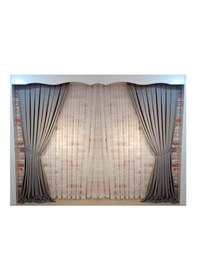 Resim Açık Gri Renk Fon Kadife Perde Çift Kanat 1/3 Sık Pileli Dikim V-44 Gri - Beyaz 