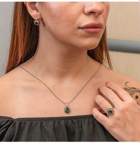 Resim Gümüş Yeşil Çiçek Desenli Otantik Kadın Set 88471020 