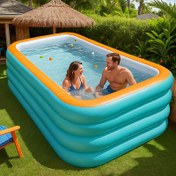 Resim Ekstra büyük açık hava yüzme havuzu, 3.0 metre/4 katmanlı PVC şişme havuz, yeşil turuncu, yaz partileri, festivaller ve aile buluşmaları için ideal, bahçe arka avlu rahatlatıcı havuz 