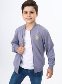 Resim Toontoy Koyu Gri Erkek Çocuk Kolej Yaka Fermuarlı Cepli Nakış Baskılı Örme Hırka - 2 İplik 