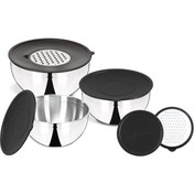 Resim Jumbo Globe 9 Parça Rendeli Karıştırma Kabı Seti Çelik Siyah Kapak 