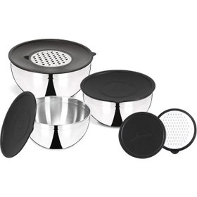 Resim Jumbo Globe 9 Parça Rendeli Karıştırma Kabı Seti Çelik Siyah Kapak 