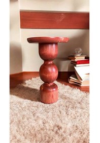 Resim Doğal Ahşap Tekli Mantar Yan Sehpa Maun Renk - Zigon Sehpa - Wooden Side Table Maun 