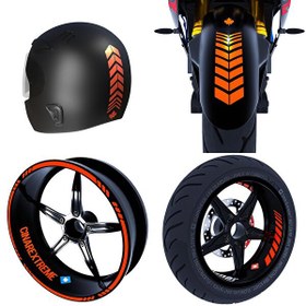 Resim Moto Rider Floresan Turuncu İç Dış Jant Şeridi Kask ve Çamurluk 4'lü Sticker Seti 