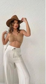Resim Blazer Ceket, Yüksek Bel Ekru Pantolon Takım 