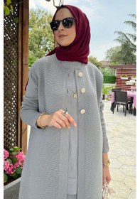 Resim Rabia Şamlı Sinem Çelik Örme Triko Hırka Gri Çok Renkli 
