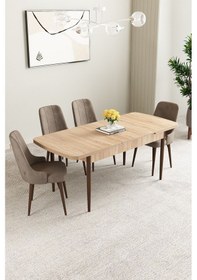 Resim Clara Meşe Desen 80x132 Açılabilir Mdf Masa Yemek Odası Takımı,mutfak Takımı 4 Adet Sandalye Cappuccino 