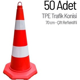 Resim 50'li Tpe Trafik Konisi Seti 70 Cm Çift Reflektifli Trafik Dubası-3604 